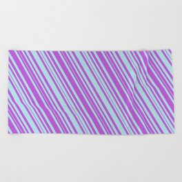 [ Thumbnail: Powder Blue & Orchid Colored Lined Pattern Beach Towel ]