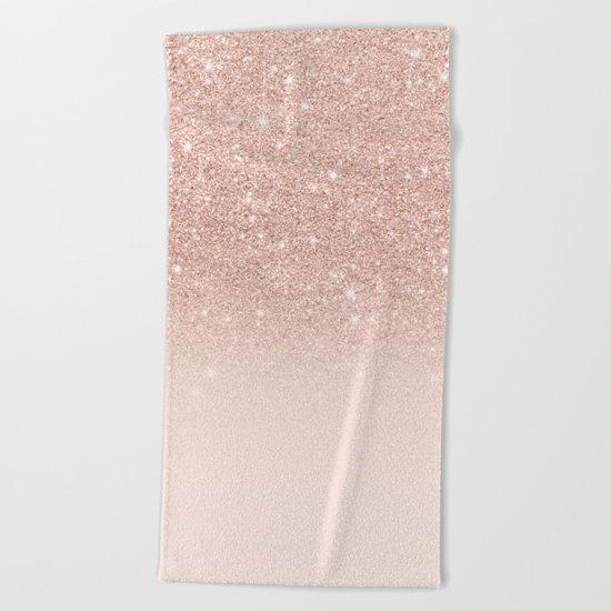 Rose gold faux glitter pink ombre color block Beach Towel