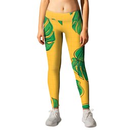 Yellow Monstera Leaves Pattern Leggings