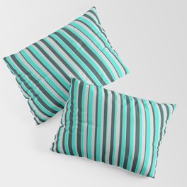 [ Thumbnail: Turquoise, Dark Slate Gray, and Light Gray Colored Pattern of Stripes Pillow Sham ]