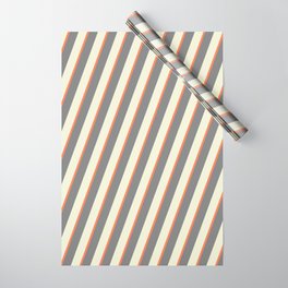 [ Thumbnail: Beige, Coral & Grey Colored Lined Pattern Wrapping Paper ]