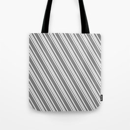 [ Thumbnail: White and Grey Colored Lined/Striped Pattern Tote Bag ]