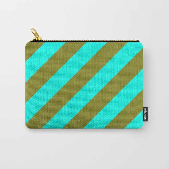 Cyan Blue And Army Khaki Green Stripes Carry-All Pouch