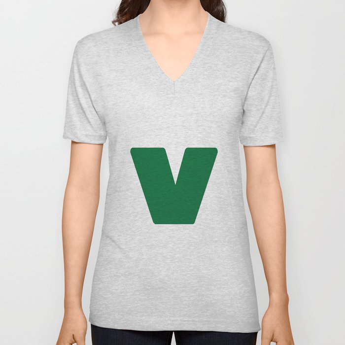 v (Olive & White Letter) V Neck T Shirt