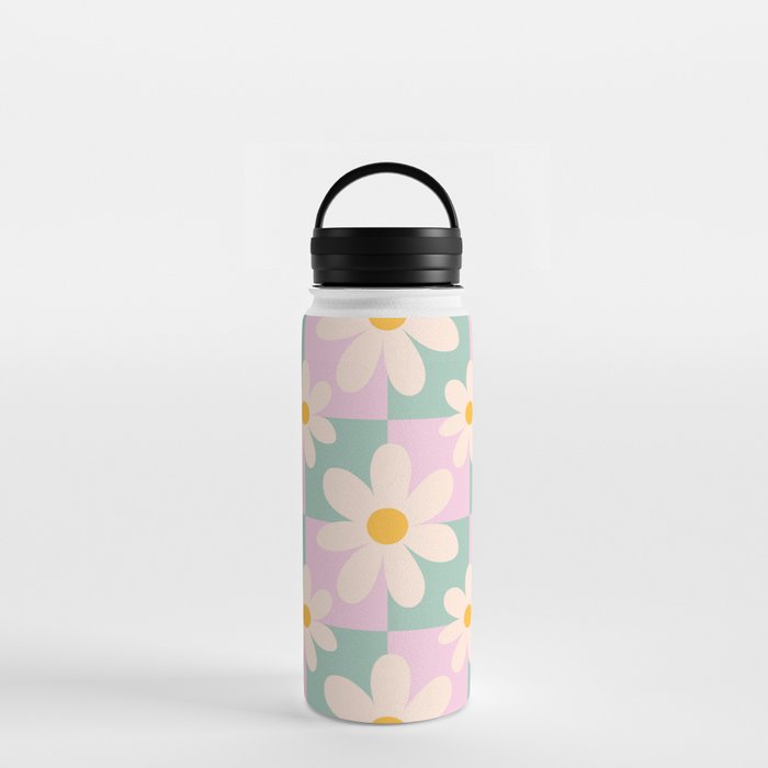Daisy checkered pattern - Lilac and turquoise  Water Bottle