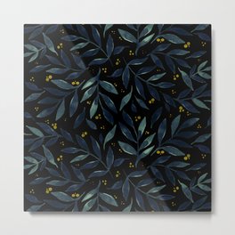 Pretty watercolor branches - green and black Metal Print