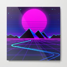 Horizon - Outrun - Retro Sunset -  Metal Print | Outrun, Saturated, Pixel, Pyramid, Drawing, Synthwave, Retro, Moon, 80S, Sun 