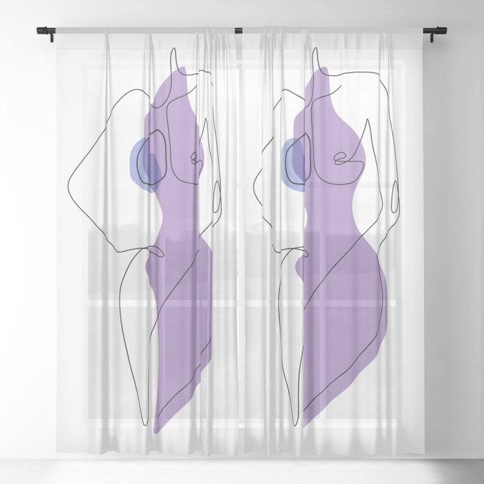 Nude Lilac / Naked curvy female body in pastel purple / Explicit Design Sheer Curtain