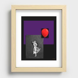 Young girl with Red Balloon and rectangles in black and purple , street art  Recessed Framed Print