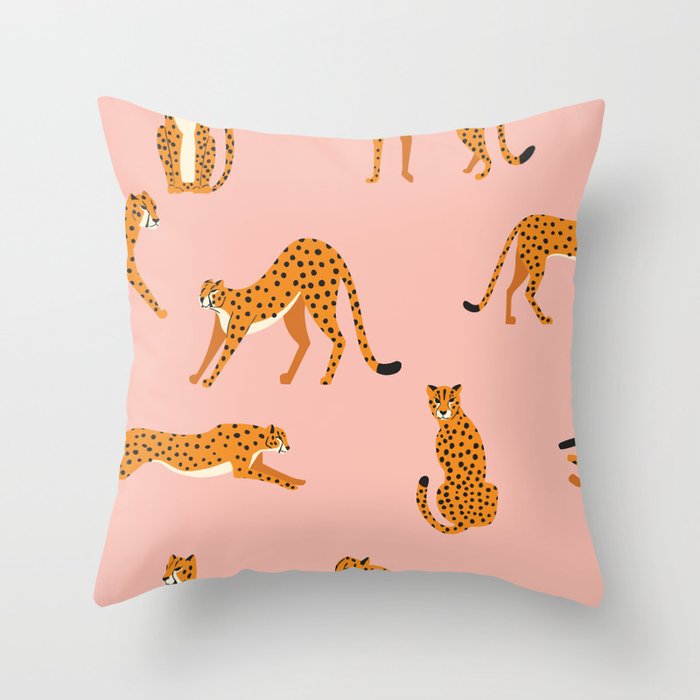 Cheetahs pattern on pink Throw Pillow