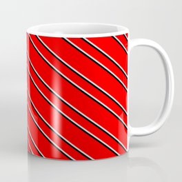 [ Thumbnail: Red, Light Gray, and Black Colored Lined Pattern Coffee Mug ]