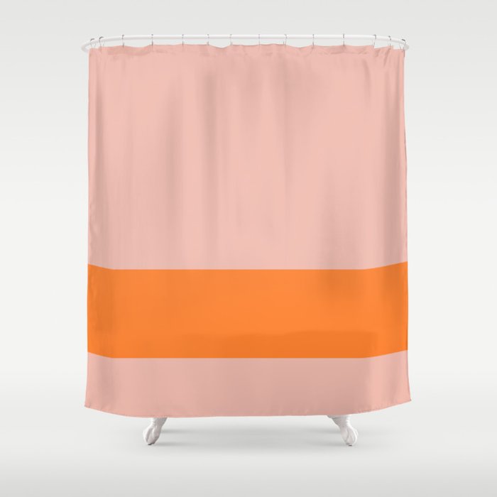 Blush Pink and Orange Banded Solid Minimalist Color Block Pattern Shower Curtain