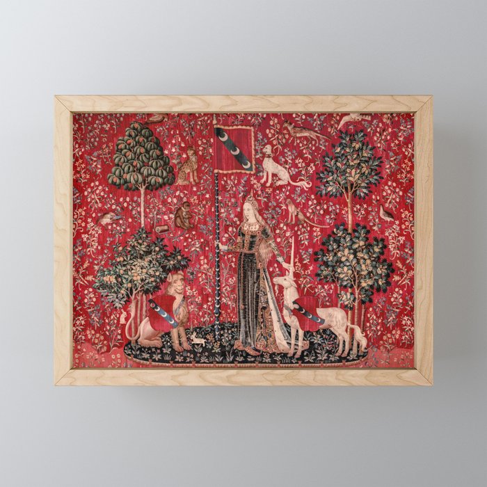 Lady and Unicorn Medieval Tapestry Touch Framed Mini Art Print