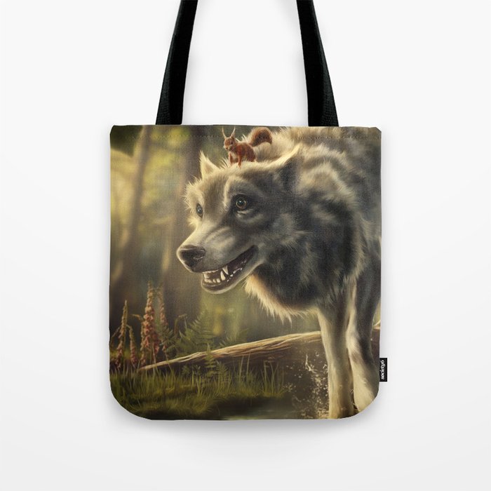 Faster (Wolf and Squirrel) Tote Bag