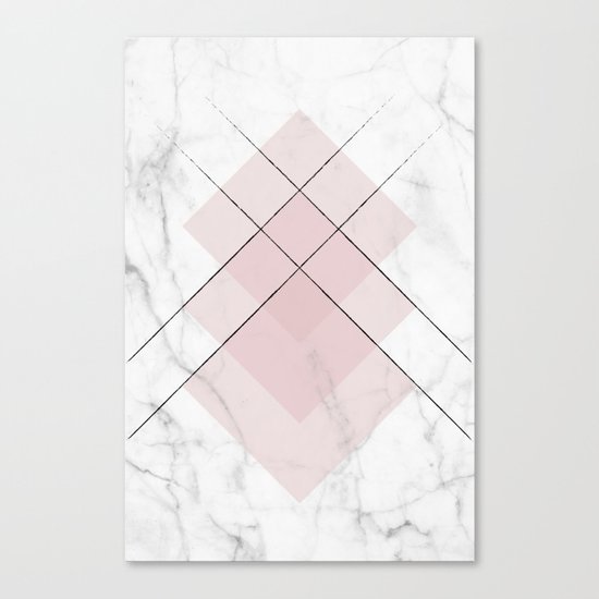 White Marble Scandinavian Geometric Blush Pink Squares Canvas Print