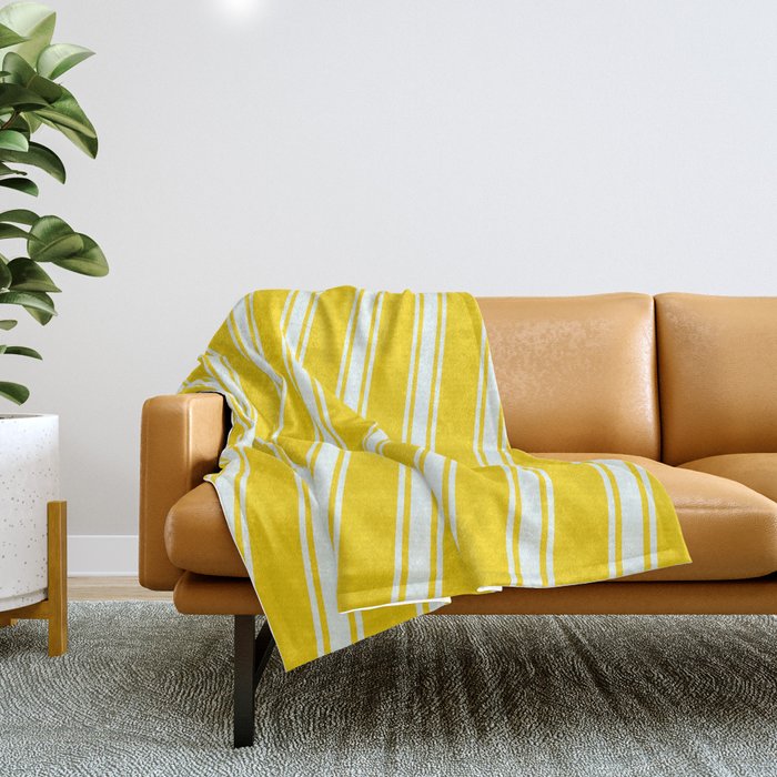 Yellow and Mint Cream Colored Stripes/Lines Pattern Throw Blanket