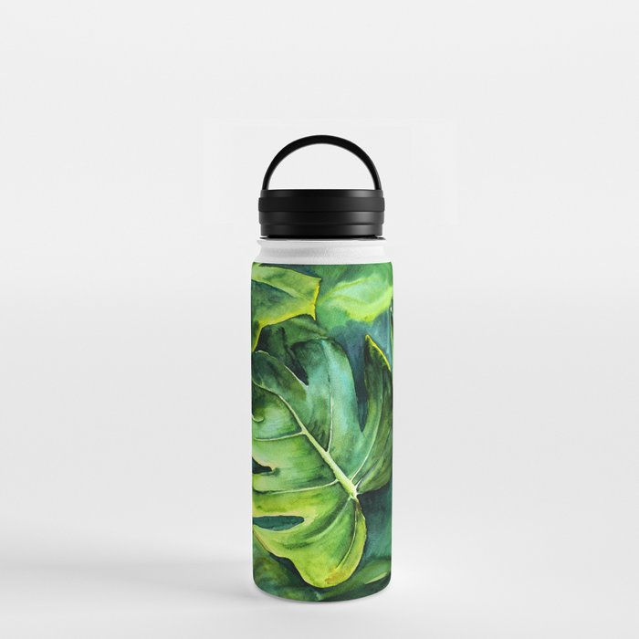 Watercolor Palm Leaves - Tropical Art Water Bottle