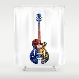 Colorful Mosaic Vintage Guitar Music Art Shower Curtain