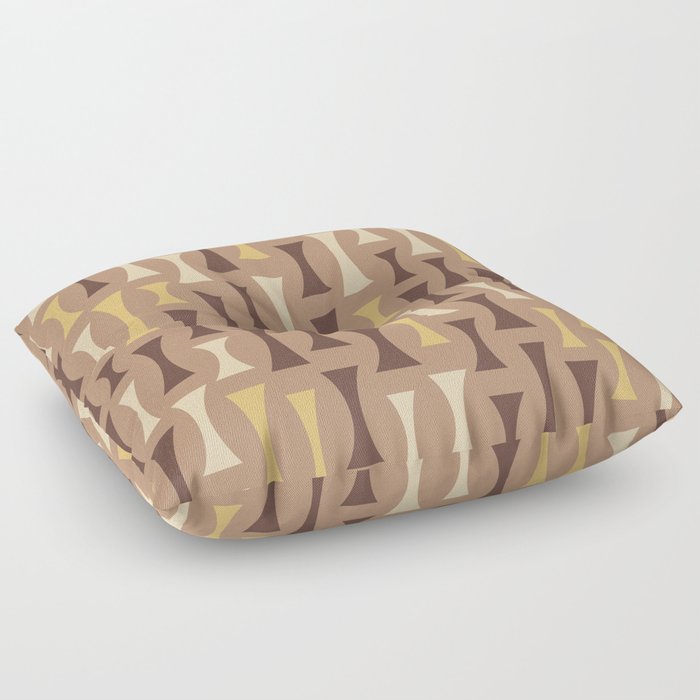 Retro Mid Century Modern Abstract Pattern 636 Brown Yellow and Beige Floor Pillow