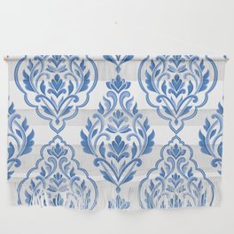 Blue and white damask vintage seamless pattern. Vintage, paisley elements. Traditional, Turkish motifs.  Wall Hanging