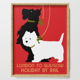 Retro London and Glasgow by train, dogs terriers Serving Tray