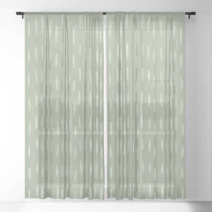 Raindrop Boho Abstract Pattern, Sage Green Sheer Curtain
