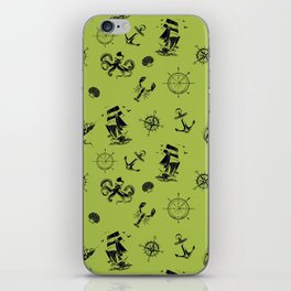 Light Green And Blue Silhouettes Of Vintage Nautical Pattern iPhone Skin