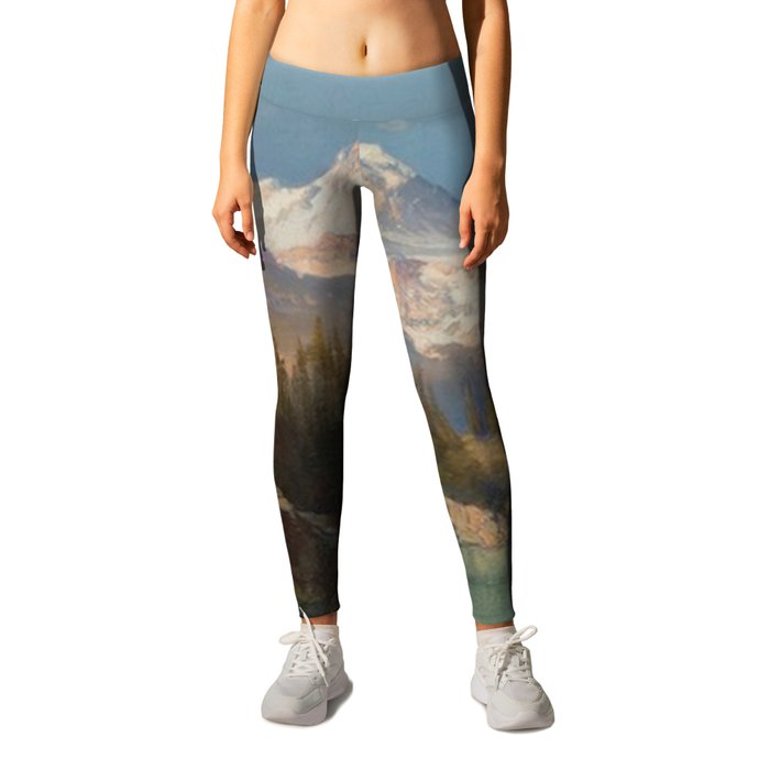 Snow-capped Rocky Mountains landscape painting by Thomas Moran Leggings