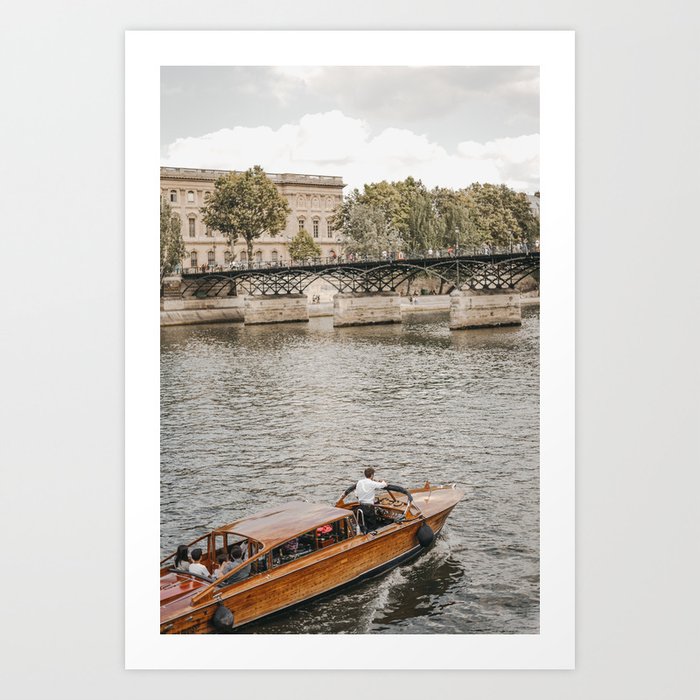 Parisian Antique Speedboat on the Seine River | Paris travel photograph, French culture wall art  Art Print