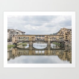 Bridge reflection Ponte Vecchio Arno river color houses city Florence Tuscany | Italy Travel photography Art Print