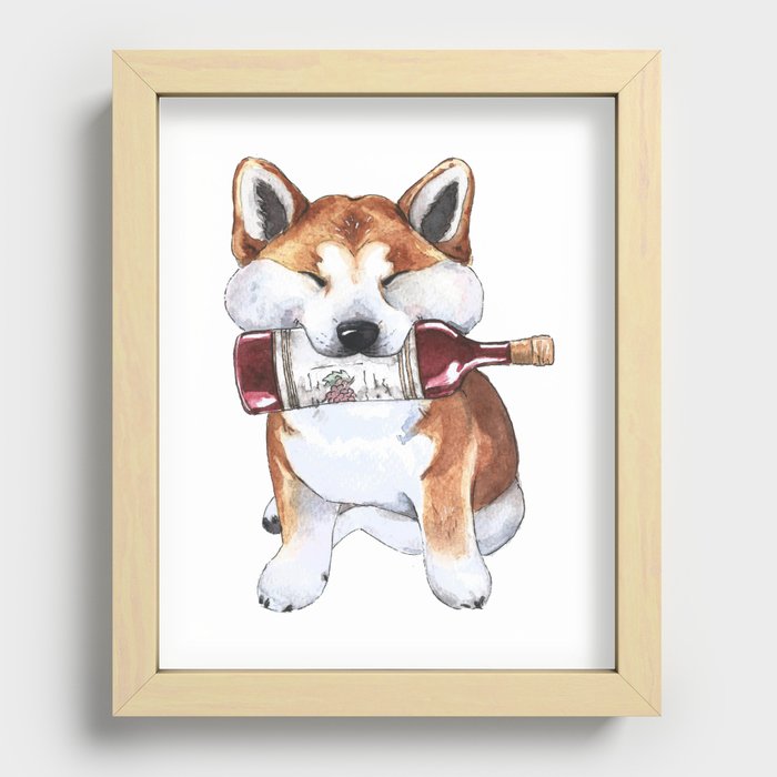 Cute Asian Dog whith Wine Recessed Framed Print