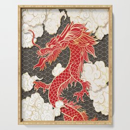 Chinese Red Dragon Serving Tray