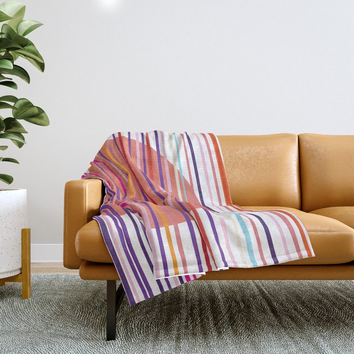 Sunset colorful stripes and sun pattern Throw Blanket
