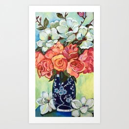 Camellias and Roses Art Print