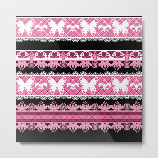 Black and pink striped pattern . Metal Print