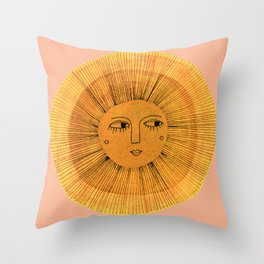 Sun Drawing Gold and Pink Throw Pillow