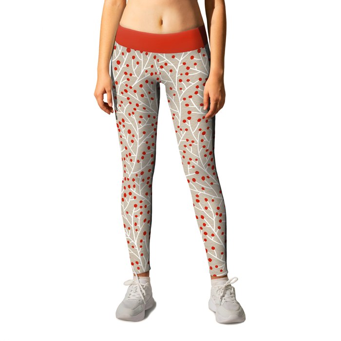 Red & White Berry Branches Leggings