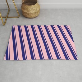 [ Thumbnail: Midnight Blue and Pink Colored Lined/Striped Pattern Rug ]