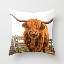 Highland Cow in a Fence Throw Pillow