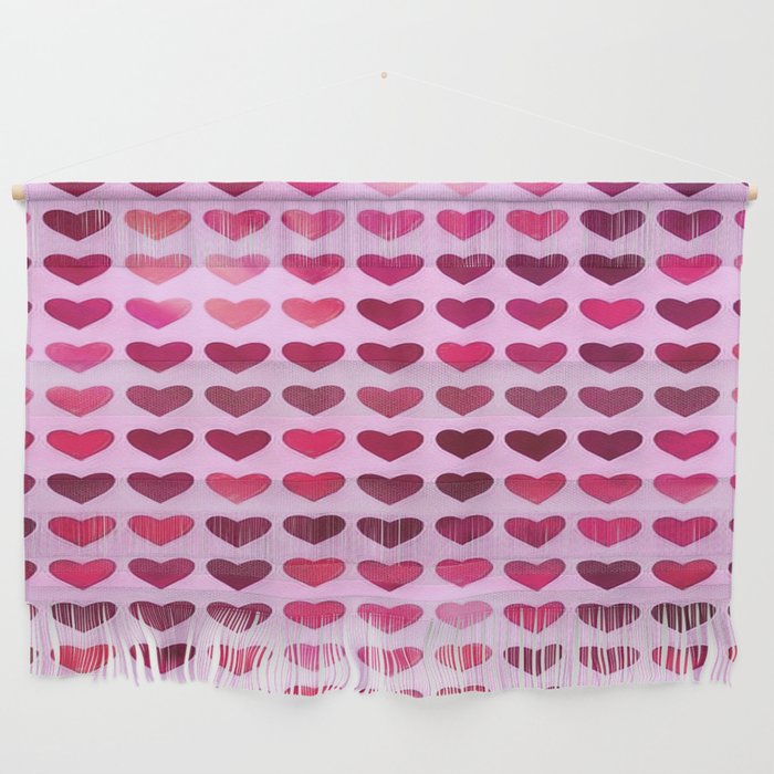 Rainbow Hearts Pink Red Cranberry Wall Hanging