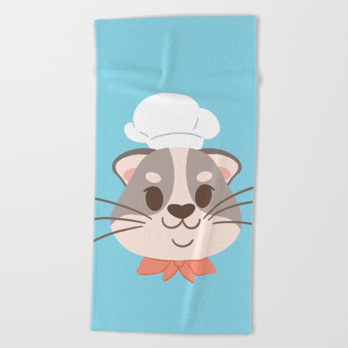 Cut Chef Cat Red Beach Towel