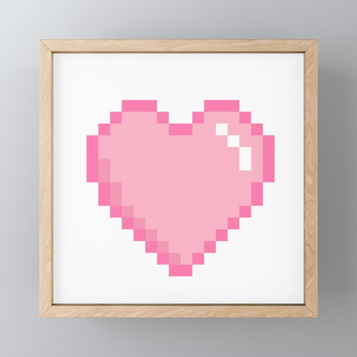 Pink Love 8 Bit Pixel Heart Framed Mini Art Print