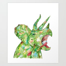 Triceratops brushing teeth dinosaur painting Art Print