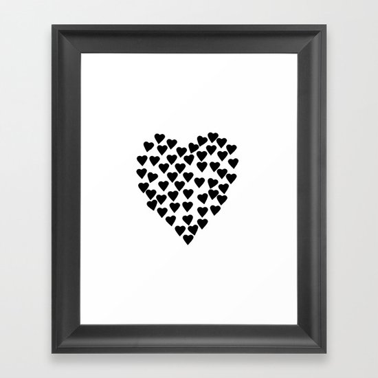Hearts Heart Black and White Framed Art Print