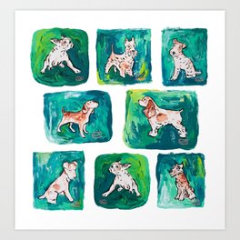 Dogs on Spring and Emerald Green Painting Art Print