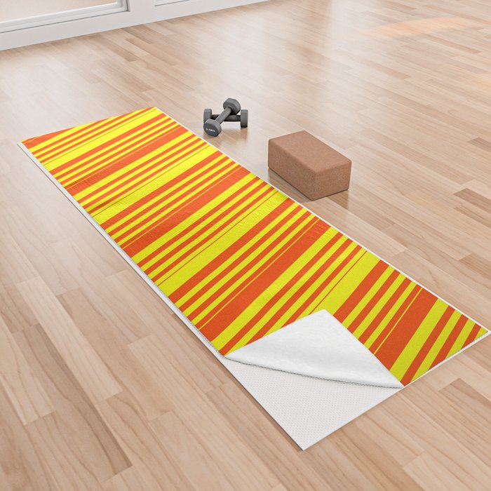 Red & Yellow Colored Lined Pattern Yoga Towel