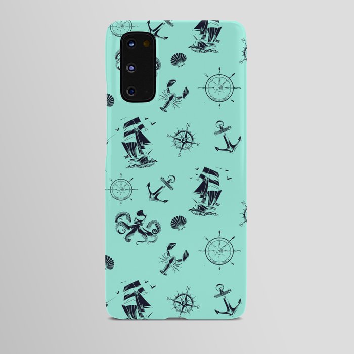 Mint Blue And Blue Silhouettes Of Vintage Nautical Pattern Android Case