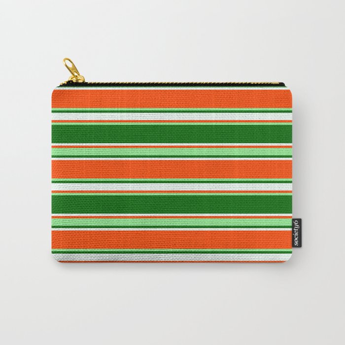 Red, Light Green, Dark Green, and Mint Cream Colored Lined/Striped Pattern Carry-All Pouch