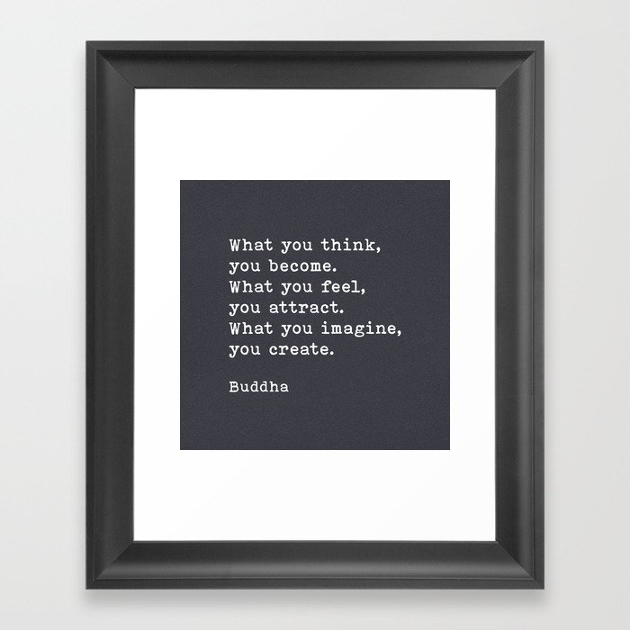 What You Think You Become, Buddha Quote, on Black Handmade Paper Framed Art Print