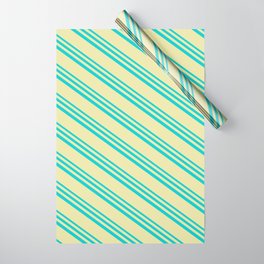 [ Thumbnail: Dark Turquoise and Pale Goldenrod Colored Lines/Stripes Pattern Wrapping Paper ]